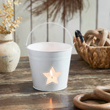 Metal Bucket w/Star Cutout White-Lange General Store