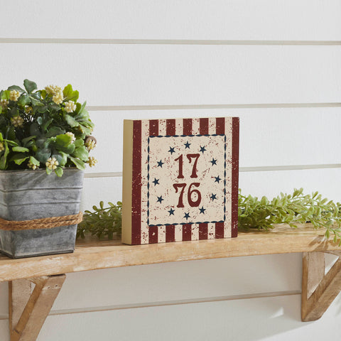 My Country 1776 w/Blue Stars & Stripes Block Sign-Lange General Store