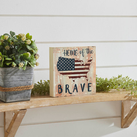 My Country Home Of The Brave American Flag On Map Block Sign-Lange General Store
