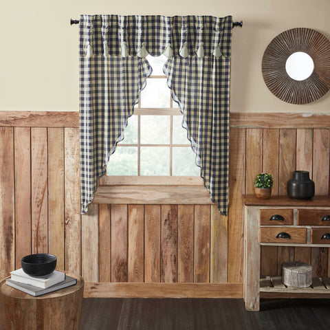My Country Navy & Khaki Prairie Curtains-Lange General Store