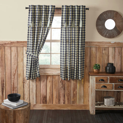 My Country Navy & Khaki Short Panel Curtains-Lange General Store