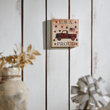 My Country USA Proud Red Truck w/Red &Blue Stars Block Sign-Lange General Store