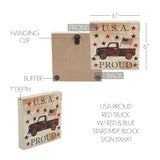 My Country USA Proud Red Truck w/Red &Blue Stars Block Sign-Lange General Store