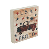 My Country USA Proud Red Truck w/Red &Blue Stars Block Sign-Lange General Store