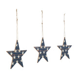 My Country White Stars On Navy Star Ornament Set of 3-Lange General Store