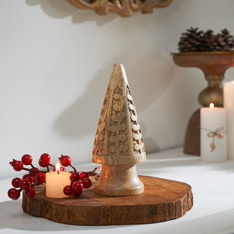 Natural Wooden Carved Cone Trees-Lange General Store