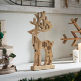 Natural Wooden Snowflake Reindeer-Lange General Store