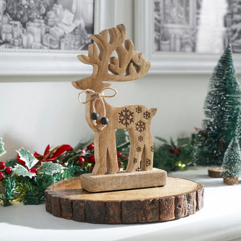 Natural Wooden Snowflake Reindeer-Lange General Store