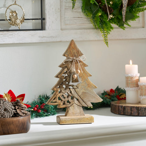 Ornate Evergreen Natural Wooden Tree-Lange General Store