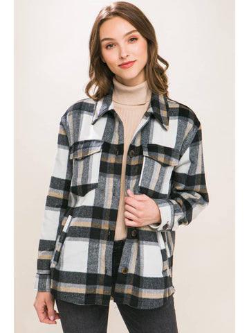 Plaid Button Up Shacket - Black-Lange General Store