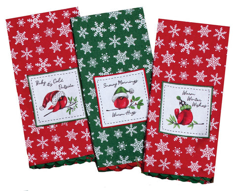 Playful Cardinal Assorted Christmas Tea Towel-Lange General Store