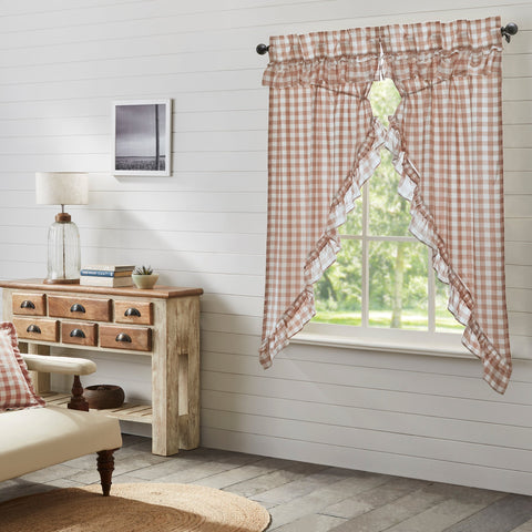 Portabella Buffalo Check Ruffled Prairie Short Panel Curtains-Lange General Store