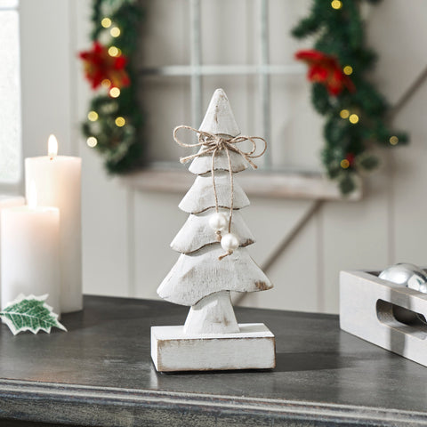 Pretty in Pearl Distressed White Wooden Trees-Lange General Store