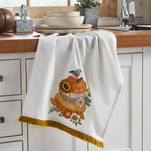 Pumpkin Floral Tea Towel-Lange General Store