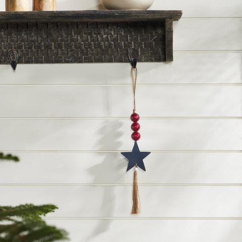 Red Bead Blue Star & Tassel Ornament-Lange General Store