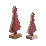 Red Plaid Natural Wooden Tree Set of 2-Lange General Store