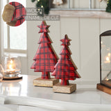 Red Plaid Natural Wooden Tree Set of 2-Lange General Store