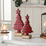 Red Plaid Natural Wooden Tree Set of 2-Lange General Store
