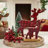 Red Plaid Wooden Reindeer Set of 2-Lange General Store