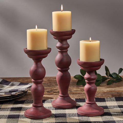 Rustic Red Pillar Candle Holder Set-Lange General Store