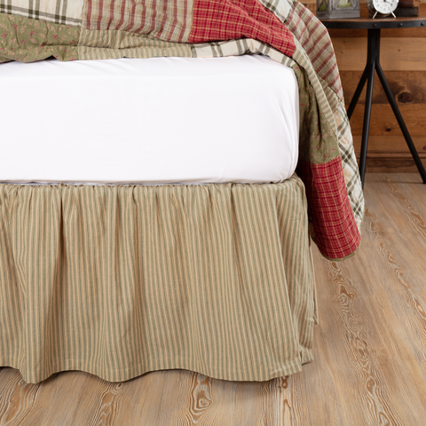 Prairie Winds Green Ticking Stripe Bed Skirt-Lange General Store