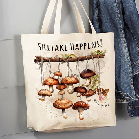 Shitake Happens Mushrooms Canvas Tote Bag-Lange General Store
