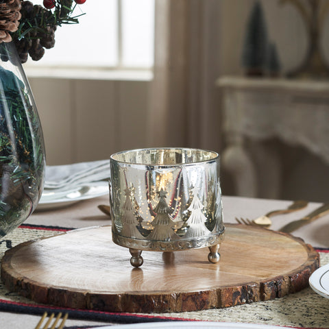 Silver Christmas Mercury Glass Candle Holder-Lange General Store