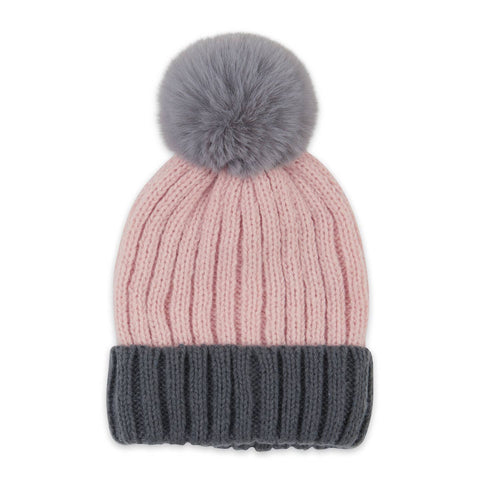 Sofia Ribbed Beanie - Pink/Gray-Lange General Store