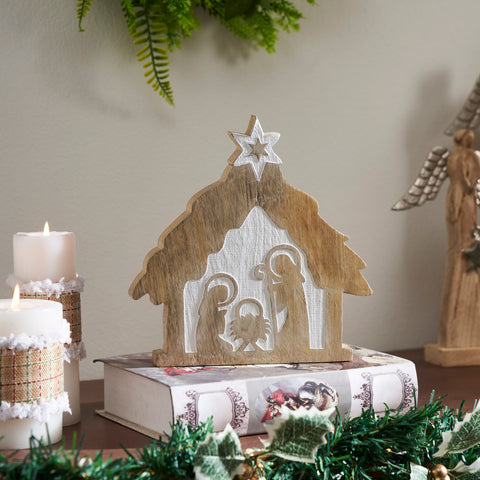 Star of Bethlehem Natural Wooden Nativity Scene-Lange General Store