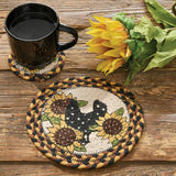 Sunflowers & Hen Braided Coaster Set-Lange General Store