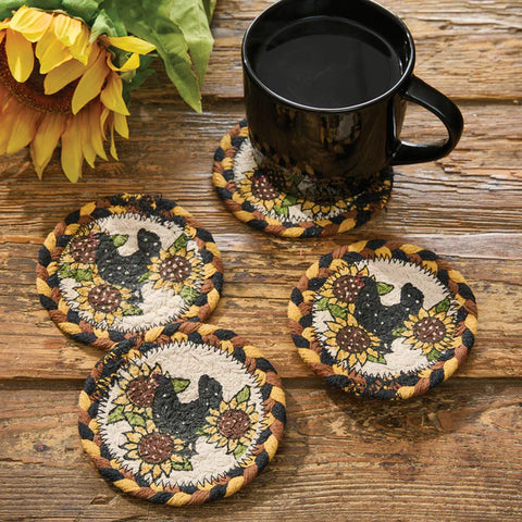 Sunflowers & Hen Braided Coaster Set-Lange General Store