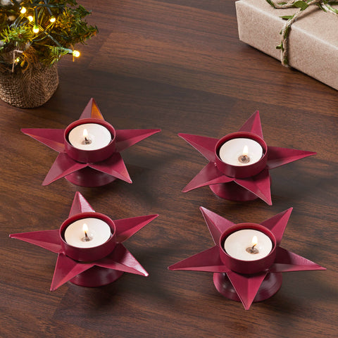 Tealight Holder Star Burgundy Set of 4-Lange General Store