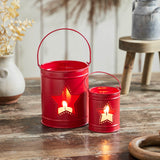 Votive Candle Holder w/Star Cutout Barn Red Set of 2-Lange General Store