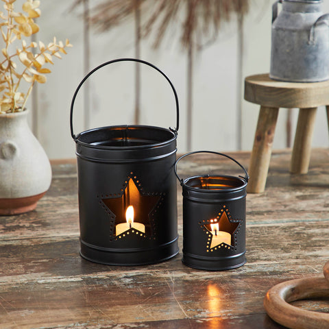 Votive Candle Holder w/Star Cutout Black Set of 2-Lange General Store