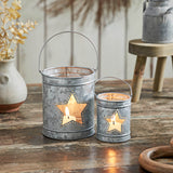 Votive Candle Holder w/Star Cutout Galvanized Set of 2-Lange General Store