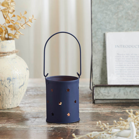 Votive Candle Holder w/Stars Cutout Navy-Lange General Store