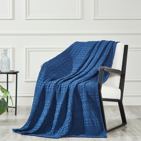 Waffle Weave Navy Blue Throw-Lange General Store