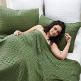 Waffle Weave Olive Green Blanket-Lange General Store