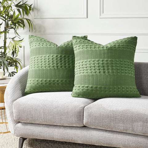 Waffle Weave Olive Green Pillow Cover Set of 2-Lange General Store