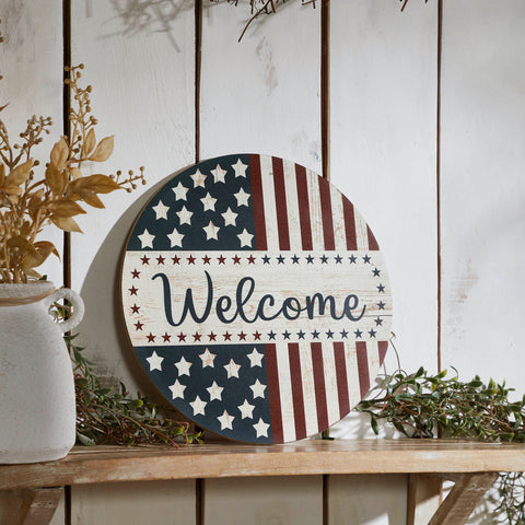 Welcome Stars & Stripes Round Wall Hanging 11" Dia-Lange General Store
