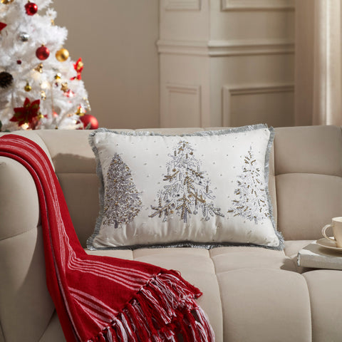 White Christmas Silver Gold Embroidered Pillow-Lange General Store