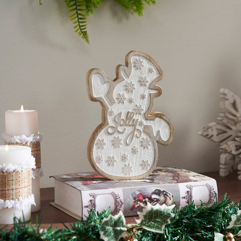 White Washed Jolly Natural Wooden Snowman-Lange General Store