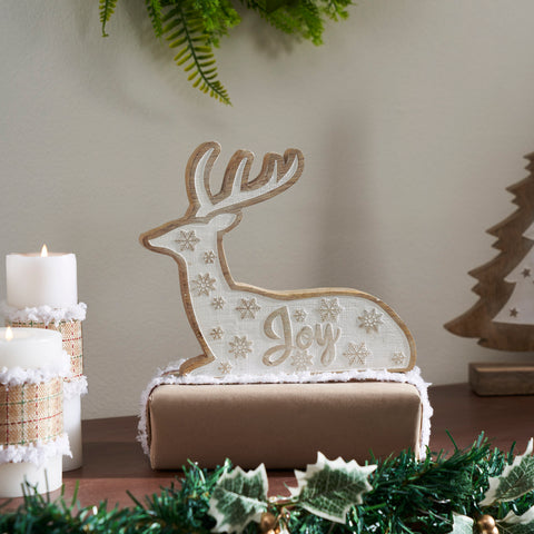 White Washed Joy Natural Wooden Reindeer-Lange General Store