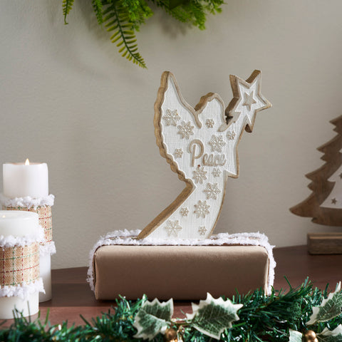 White Washed Peace Natural Wooden Angel-Lange General Store