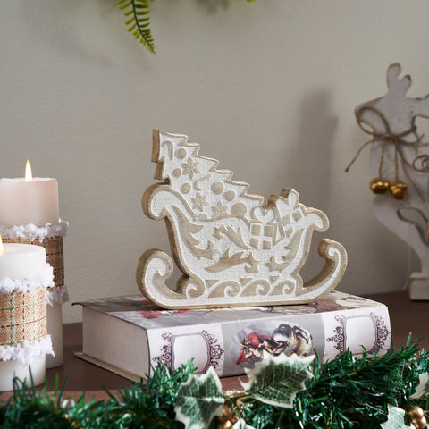 White Washed Santa on Duty Natural Wooden Sleigh-Lange General Store