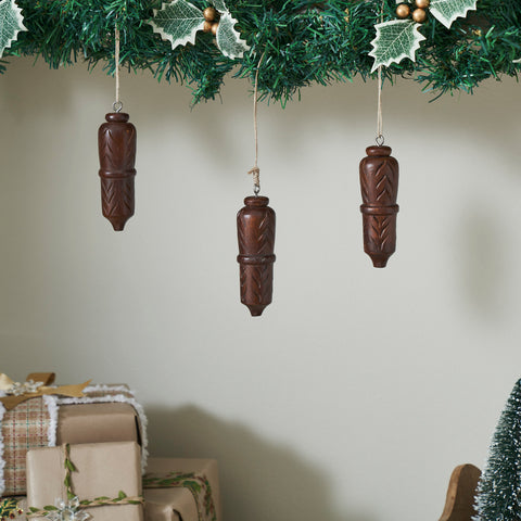 Winter Hearth Dark Wooden Ornament Set of 3-Lange General Store