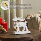 Winter Walk Distressed White Wooden Reindeer-Lange General Store
