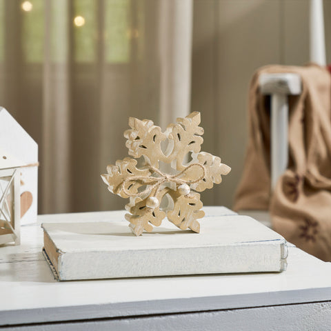 Yuletide Glow Brushed Gold Wooden Snowflakes-Lange General Store