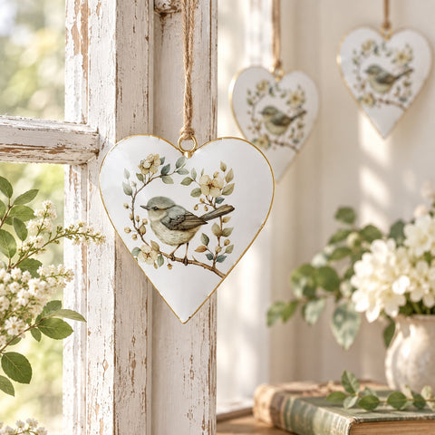 Floral Finch Metal Ornament Set of 6