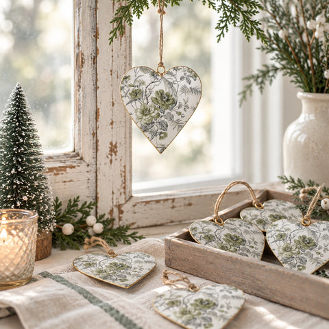 Cottage Neutral Floral Metal Ornament Set of 6